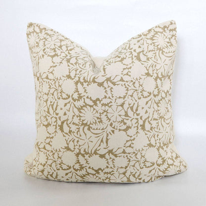 Floral Cotton Pillow in Olive Green