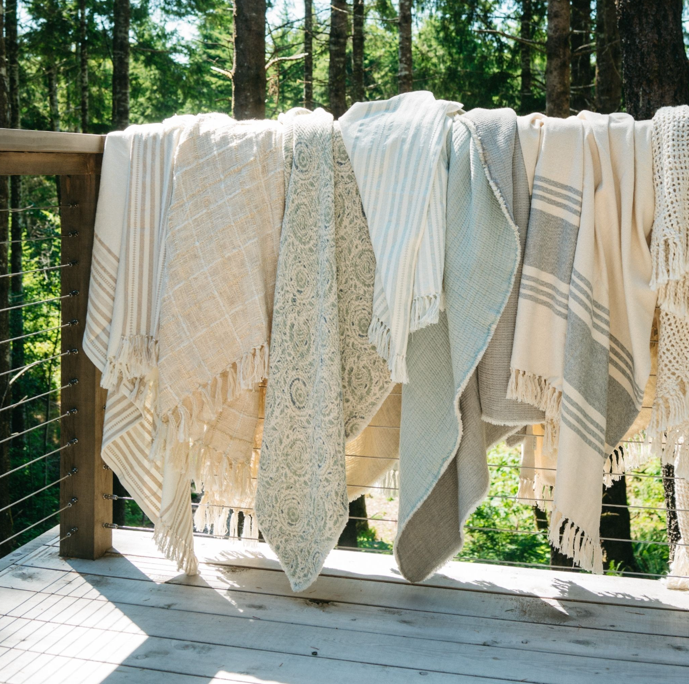 Beach Stripe Brushed Throw, Grey